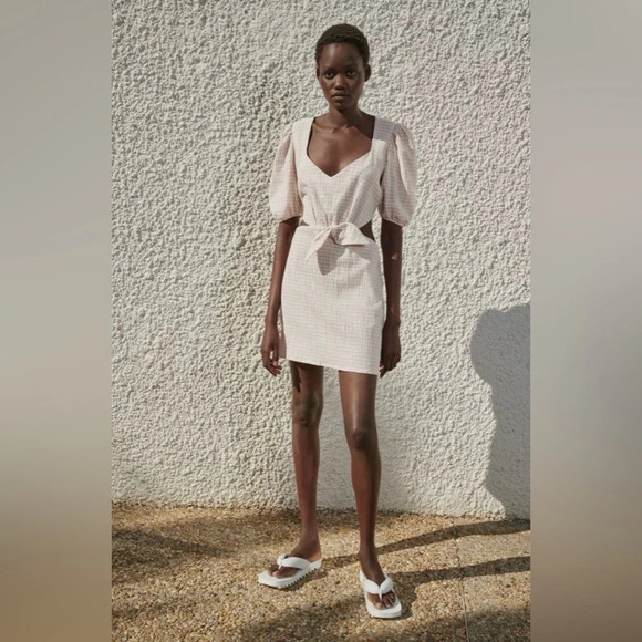 Zara Cut  Out Linen Blend Dress - Picture 3 of 8